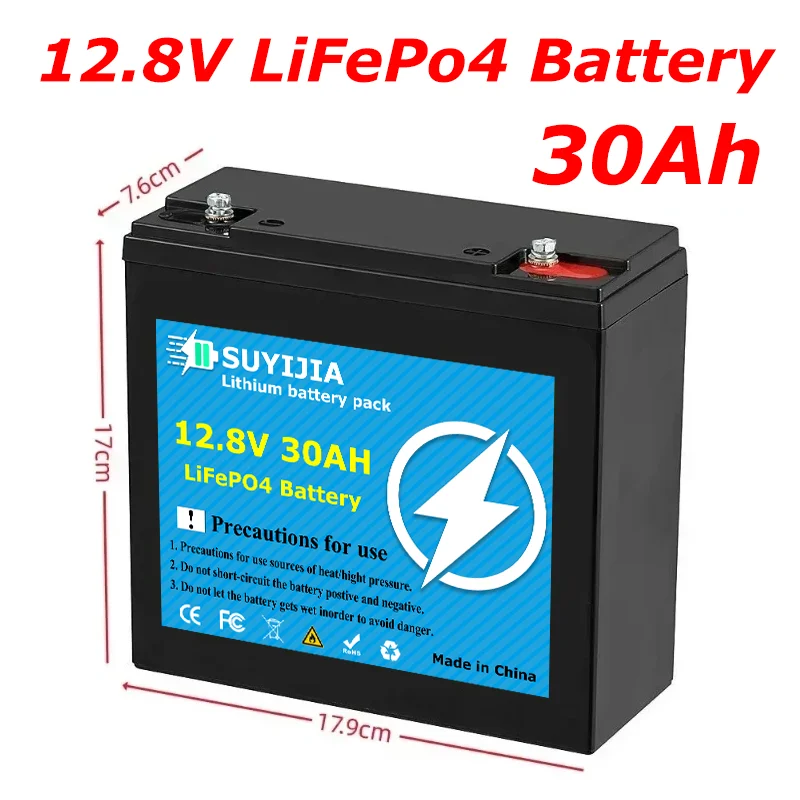 12.8V 30Ah LiFePo4 Battery Lithium Iron Phosphate 12.8V LiFePo4 Rechargeable Battery with 30A BMS for Kid Scooters Boat Motor