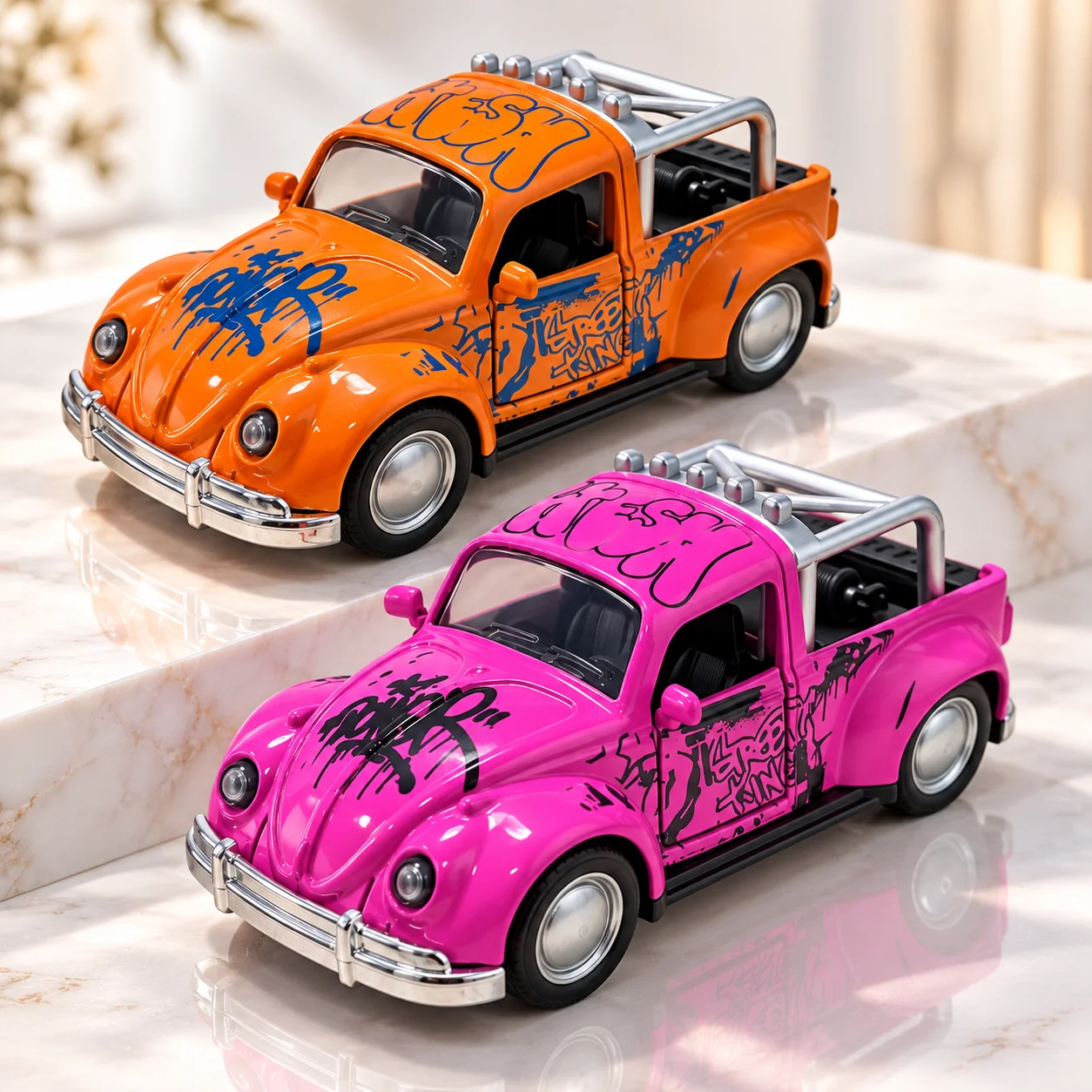 (Corrugated Box) 1/43 Scale, Classic Graffiti Retro Truck Style Toy Car, Powerful Spring, Metal Casting, the Best Gift.