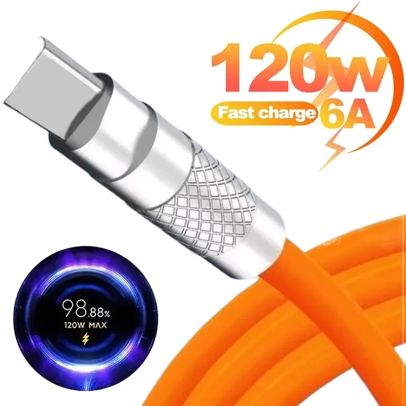 120W 6A Super Fast Charge Type C Liquid Silicone Cable Quick Charge 1M USB A Cable USB C Charger Cable For Samsung Huawei Xiaomi