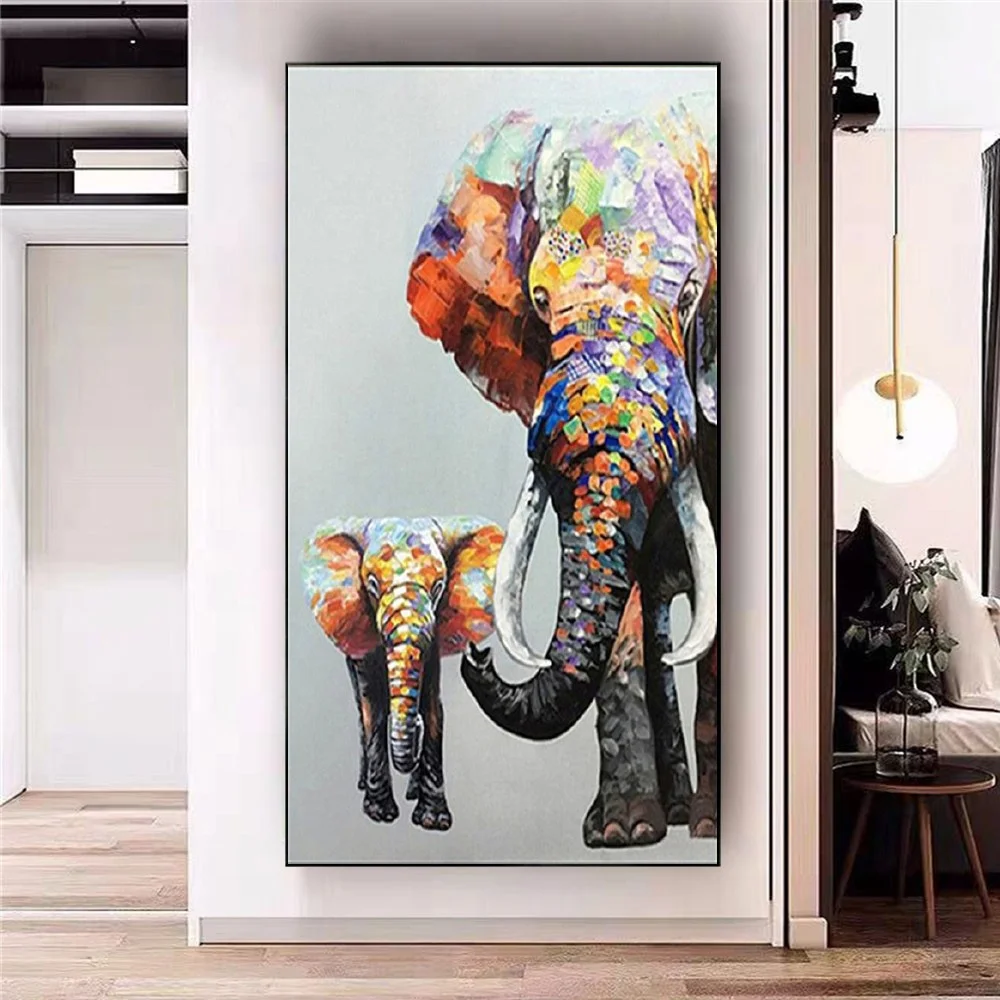 Knife Texture Color Modern Murals In The Shape Of Elephant Heads For Children's Room Exhibits Oil Paintings Decor Home Live Gift