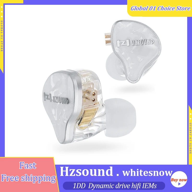 HZSOUND White Snow 1DD Earphone LCP+PU Diaphragm 10mm Dynamic Driver In-ear HiFi earbuds Removable cable IEMs