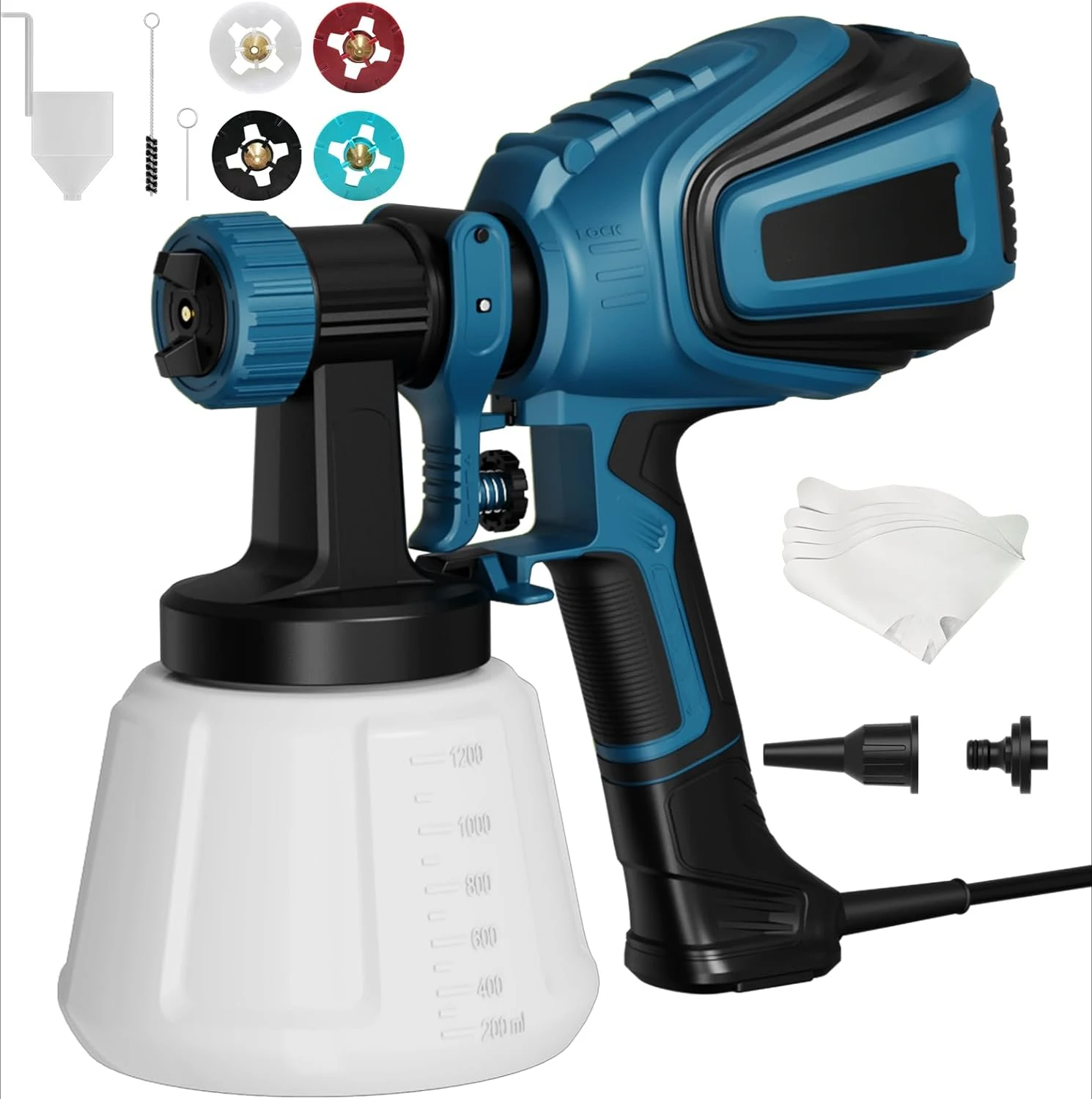 

700W HVLP Spray Gun with Cleaning & Blowing Joints, 4 Nozzles and 3 Patterns, Easy to Clean, for Furniture, Cabinets