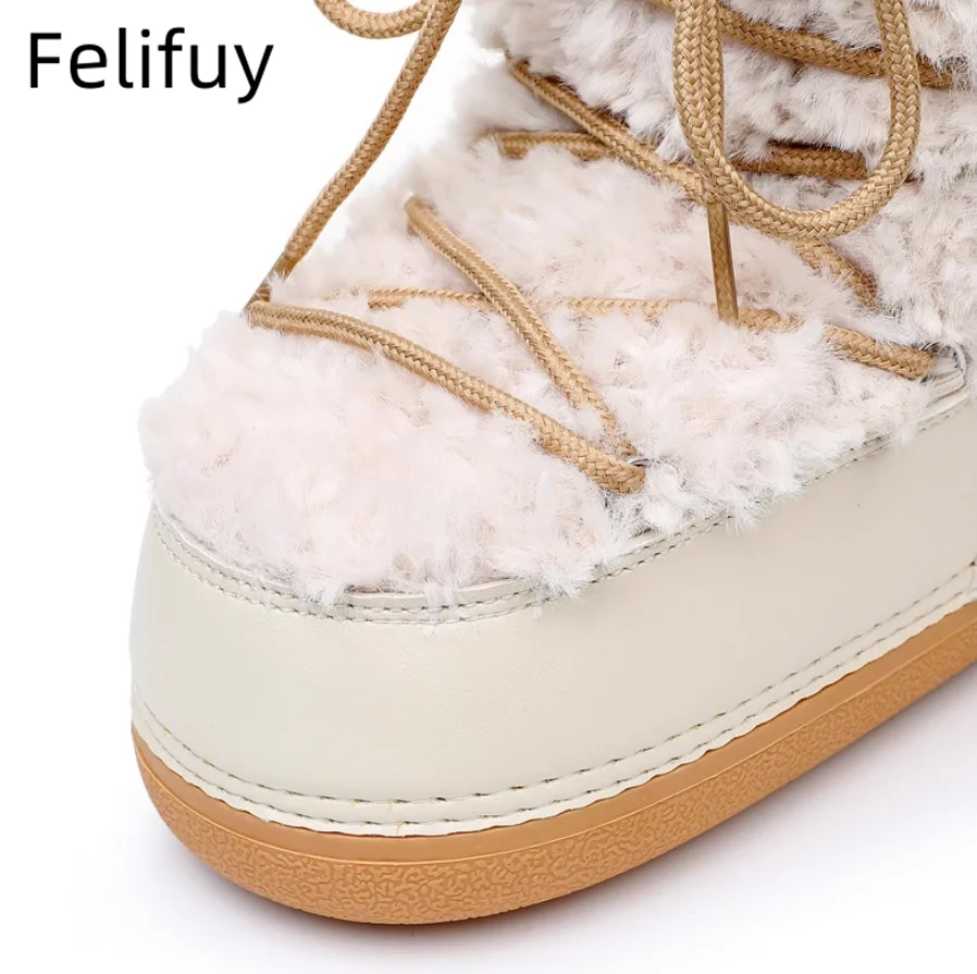 Winter Beige Boots Women Non Slip Warm Winter Lamb Snow Boots Platform Shoes for Women Middle Calf Botas De Mujer Winter Shoes