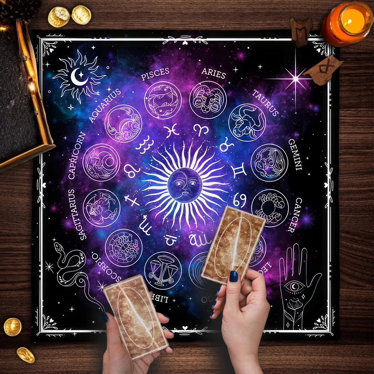 12 Constellations Tarot Card Tablecloth Purple Starry Sky Altar Decorations Cloth Spread Tarot Reading Cloth Home Decor