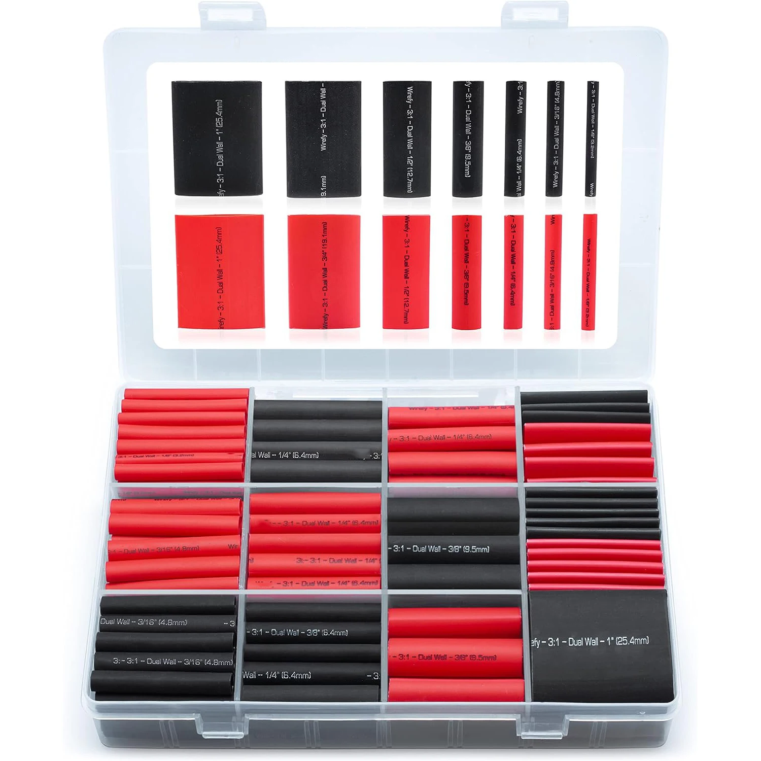 200pcs Heat Shrink Tubing Kit 3:1 Ratio Adhesive Lined resistant Shrink Wrap Automotive Industrial Heat-Shrink Tubing Black, Red