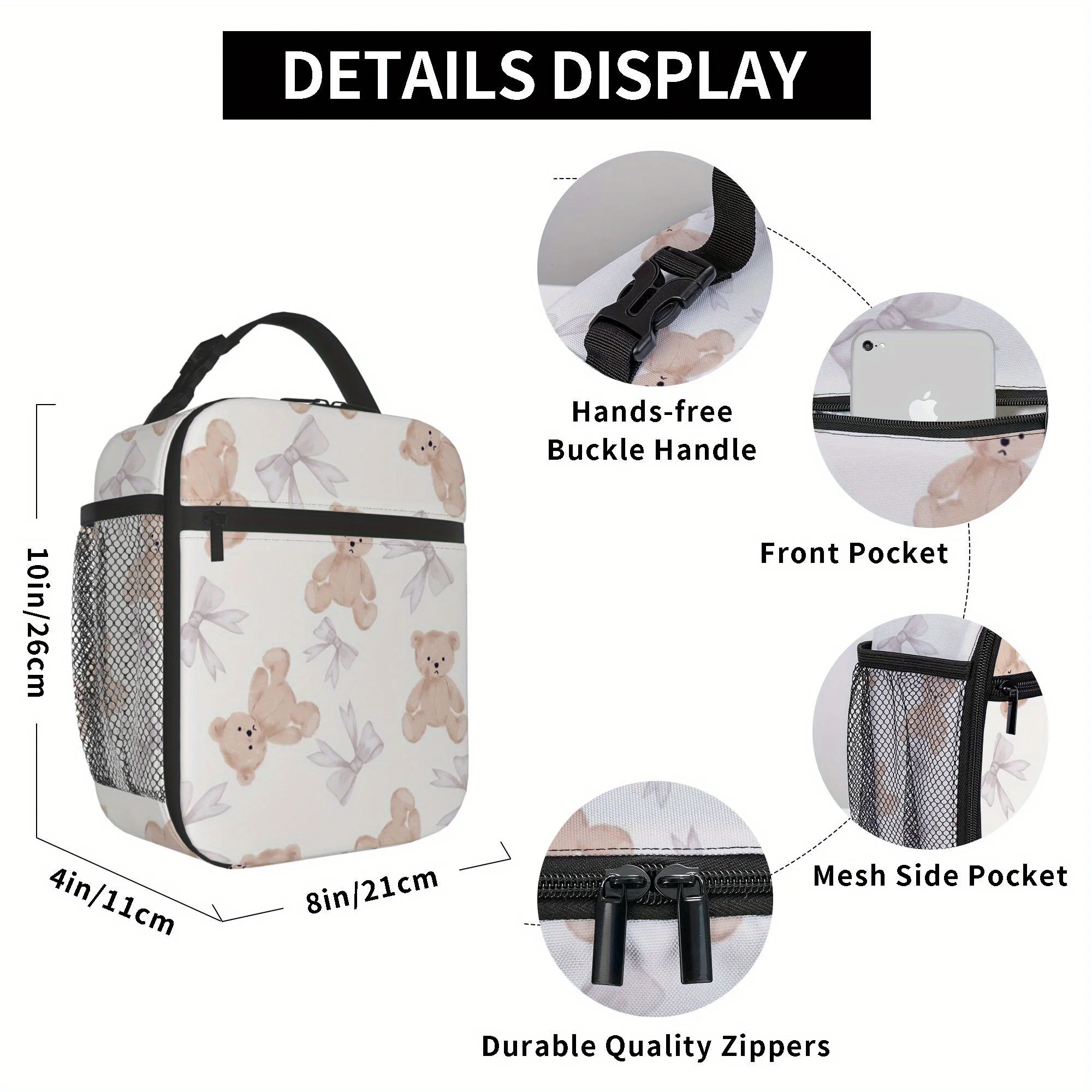 1pc a Thermal Bag Featuring a Design of Teddy Bears And Bows, Suitable for Insulation. This Bag Is Not Intended for Direct Food