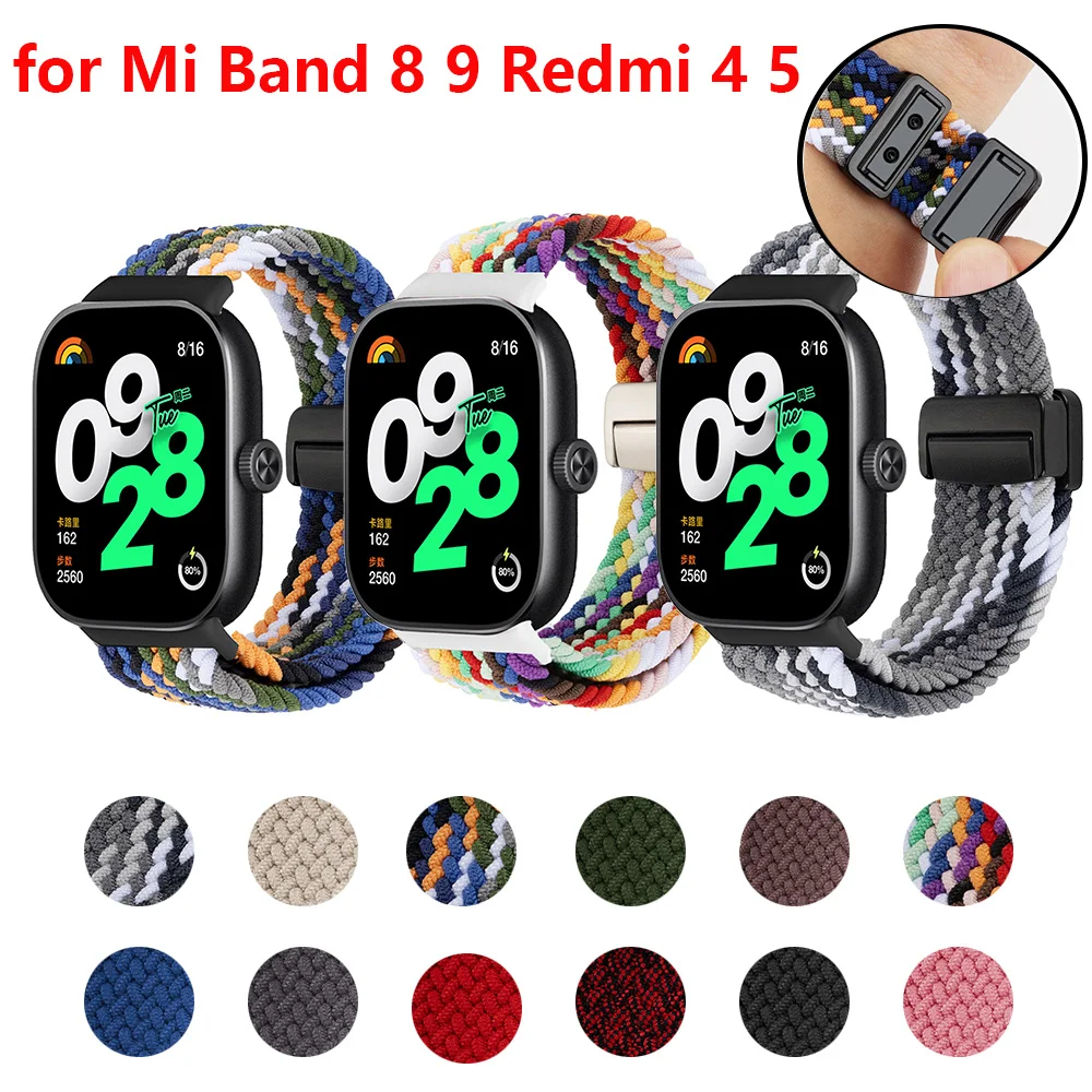 

Нейлоновый тканый ремешок для Mi Band 8 9, ремешок для часов Redmi 4 5, ремешок для часов с магнитной петлей