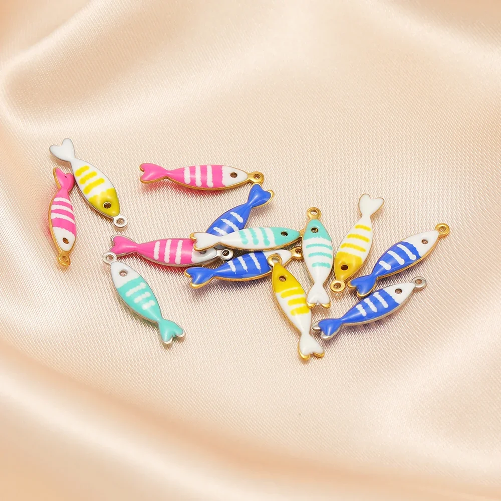 20pcs Stainless Steel Sequins Fish Charms Enamel Gold Pendant DIY Earrings Findings Jewelry Necklace Making Bracelet Accessories