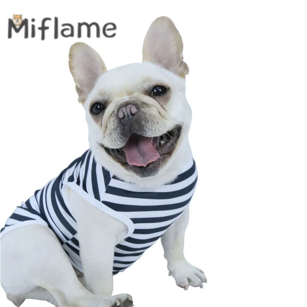 

Miflame 2022 New Small Dogs T-shirts Sleeveless Striped Puppy Vest French Bulldog Chihuahua Fashion Pets Cats Outfits Sleepwear