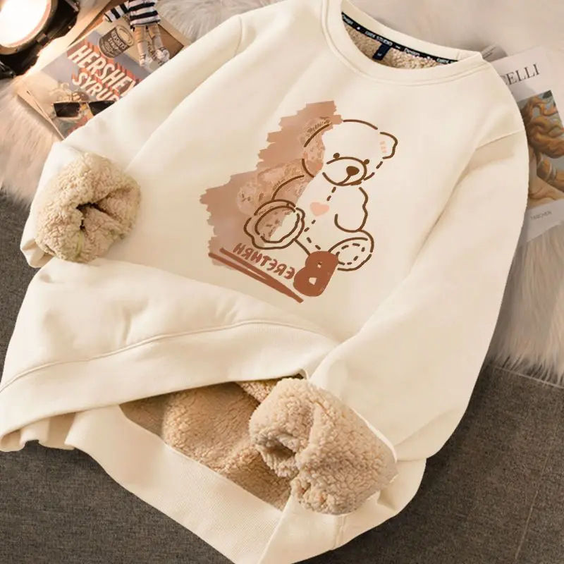 Women\'s Winter 2023 New Korean Style Fleece Sweater Oversize Sweatshirt Y2k Womens Clothing Clothes for Teenagers Urban Blouses