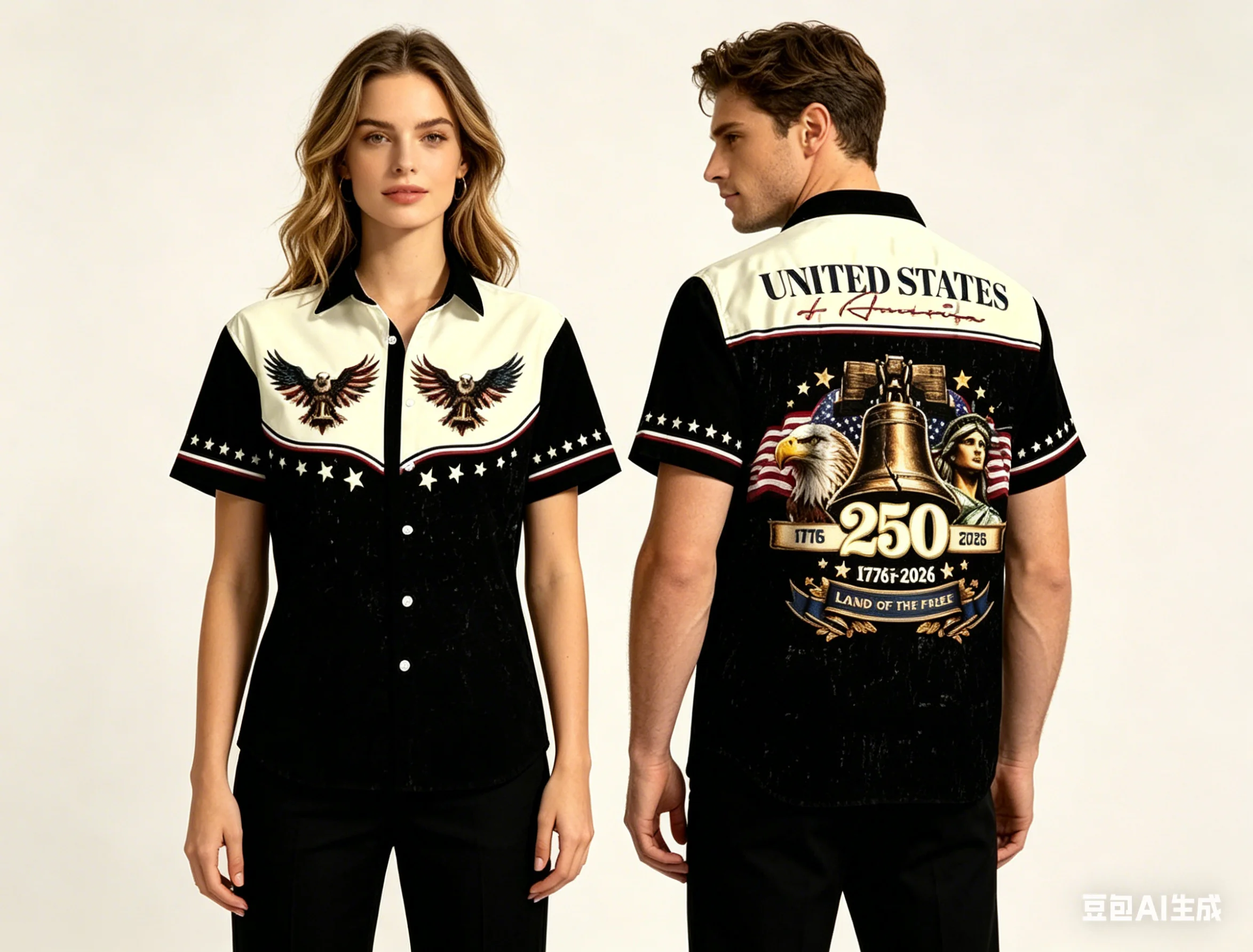USA 250th Anniversary Couple Shirts For Man Women Patriotic Eagle Liberty Bell Print Short Sleeve Button Down Shirt