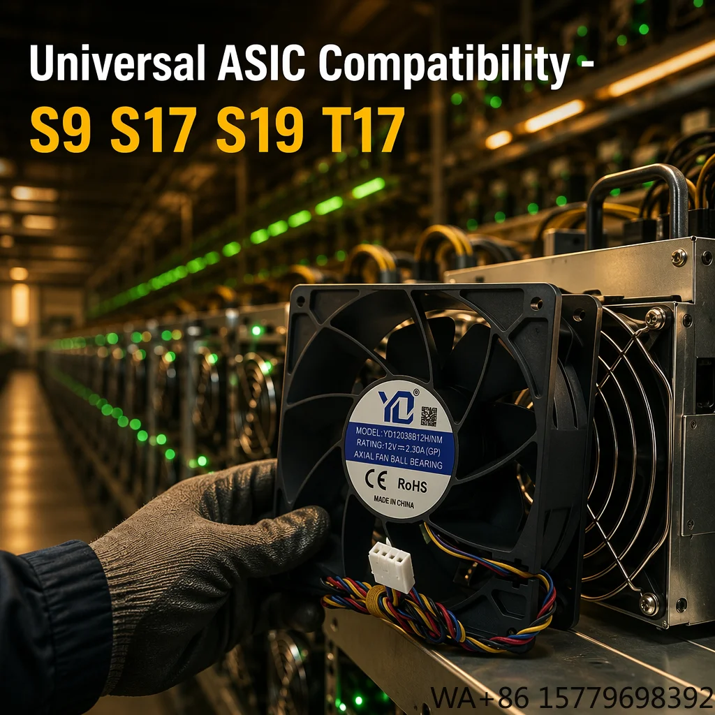 Stock Universal Asic Cooling Fan 6000RPM 230CFM 120mm DC Axial Fan Ball Bearing for Antminer S19 S21 L9 Crypto Miner