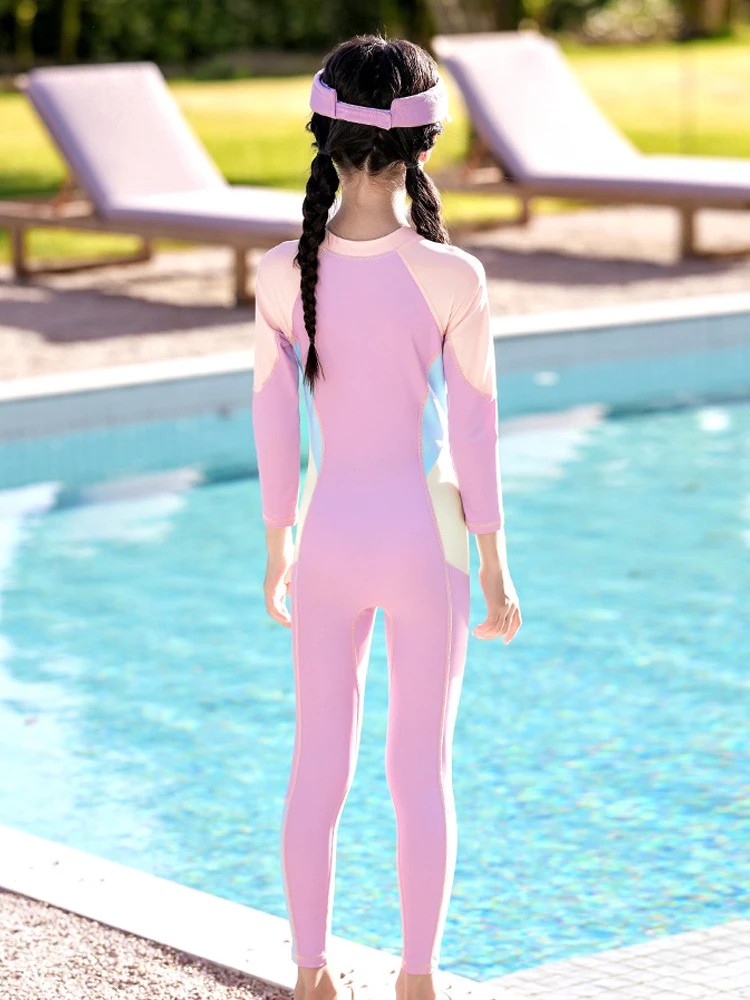 Meisjes Badmode Eendelig Badpak Met Lange Mouwen Kinderen UV-bescherming Rits Kinderen Surfen Zwempak Zomer Strandkleding