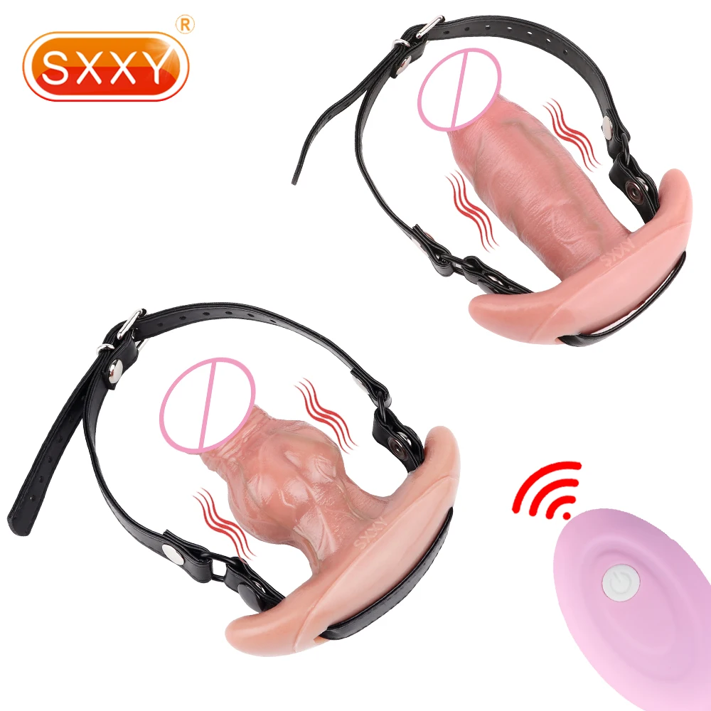 SXXY التحكم اللاسلكي تهتز سيليكون الفم الكمامة واقعية قضيب جلدي شرجي ألعاب جنسية للرجال النساء اللعب الجنسي الكبار هزاز #6