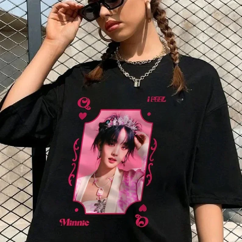 GIDLE T Shirt Kpop MIYEON Minnie SHUHUA Soyeon YUQI T-Shirt z nadrukiem Trend Y2k (G)I-DLE kobiet z krótkim rękawem 100% bawełniane topy