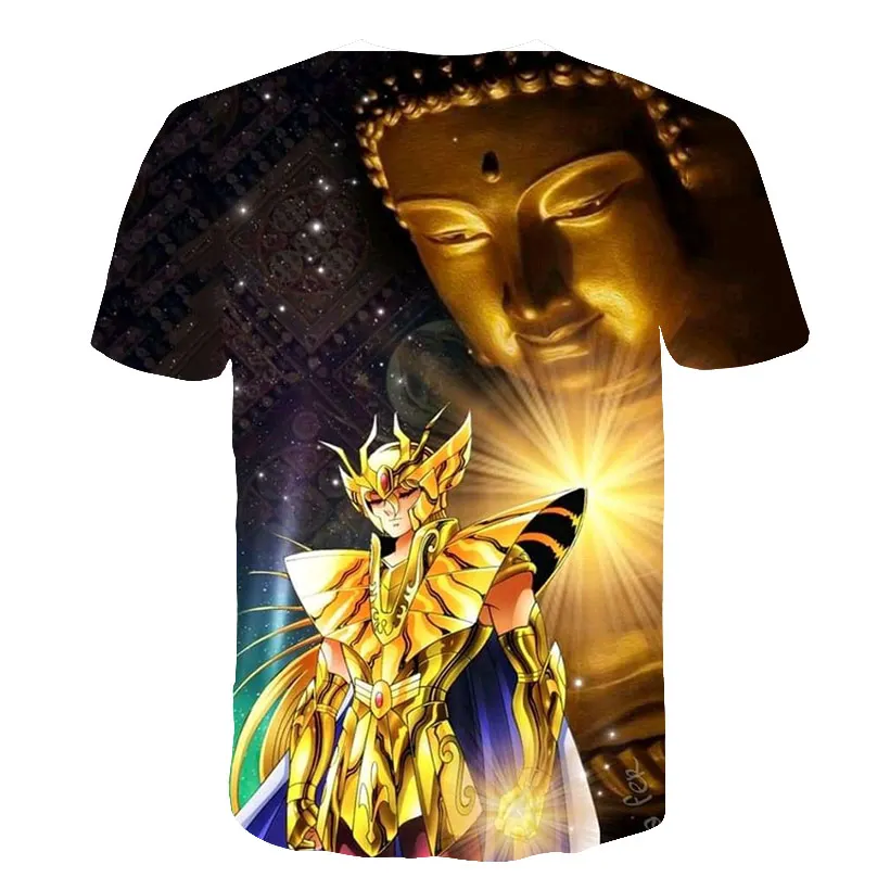 Saint Seiya Japanese Anime Graphics 3D Harajuku Print Front And Back Short Sleeve Men Women Round Neck Customizable T-shirt Tops