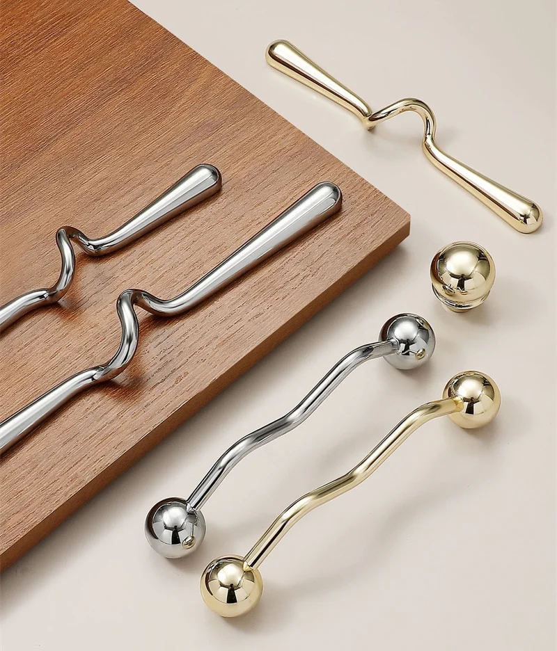 French Bright Chorme Cabinet Pulls Drawer Door Knobs Curve Wardrobe Handles Silver Gold Cupboard Shoe Closet Kitchen Knob Diy