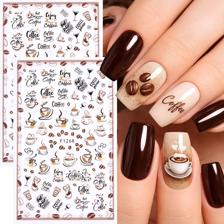 2pcs 2pcs Coffee Nail Stickers Coffee Bean Drink Designs Brown Fall Winter Nail Art Decals Adhesive Decor DIY Manicure Supplies - Aliexpress Deal