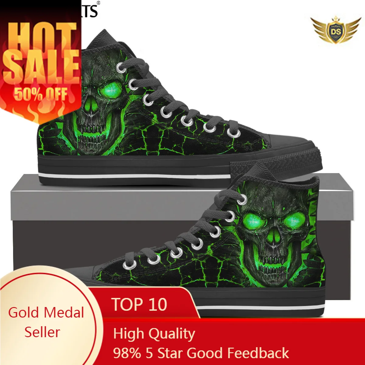 Canvas High Top Flat Shoes For Man Green 3D Lava Skull Print Casual Lace Up Sneakers For Male Comfort Zapatos Hombre