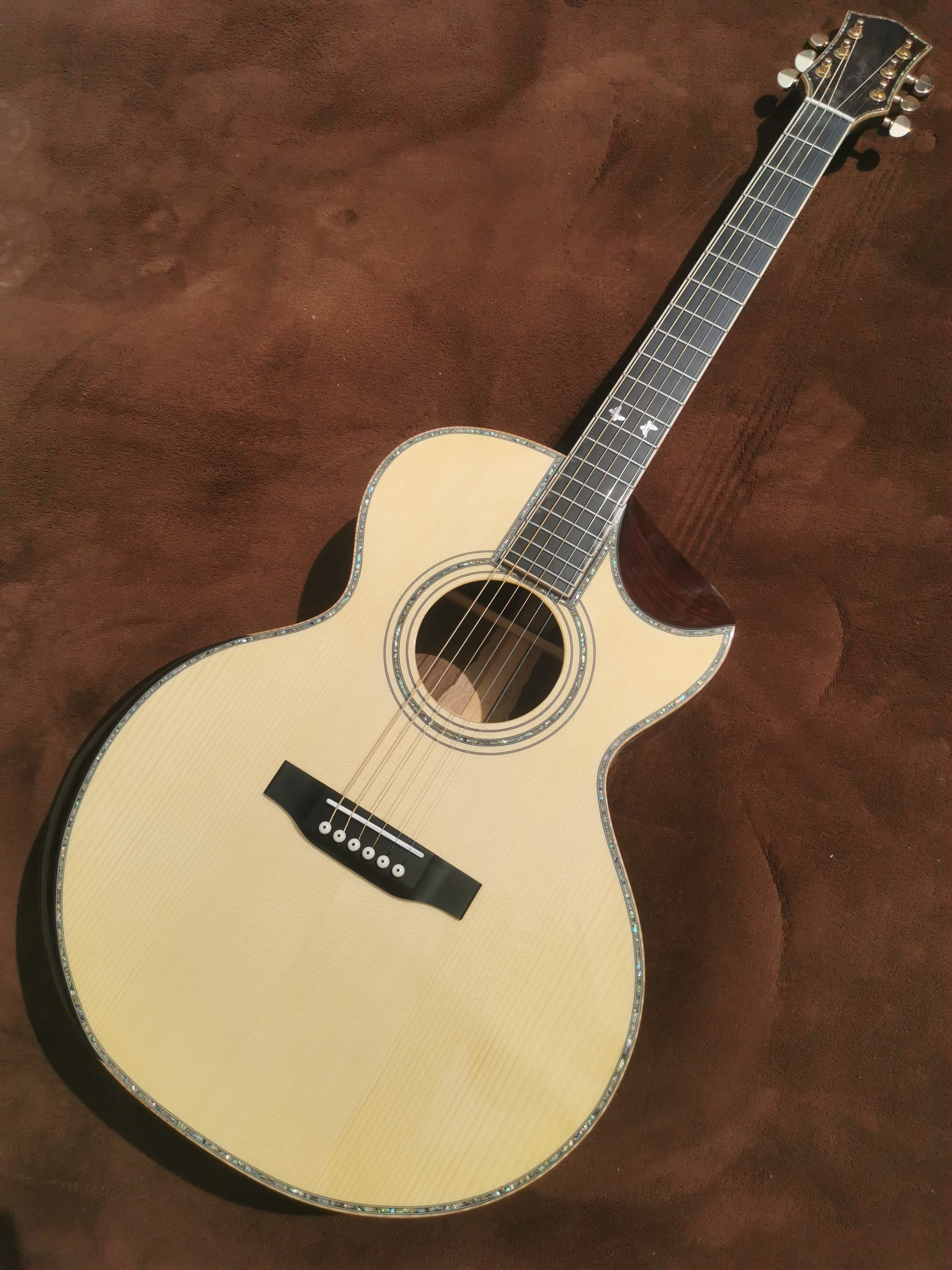 40 Inch Full Solid Wood Half Cutaway Folk Acoustic Guitar