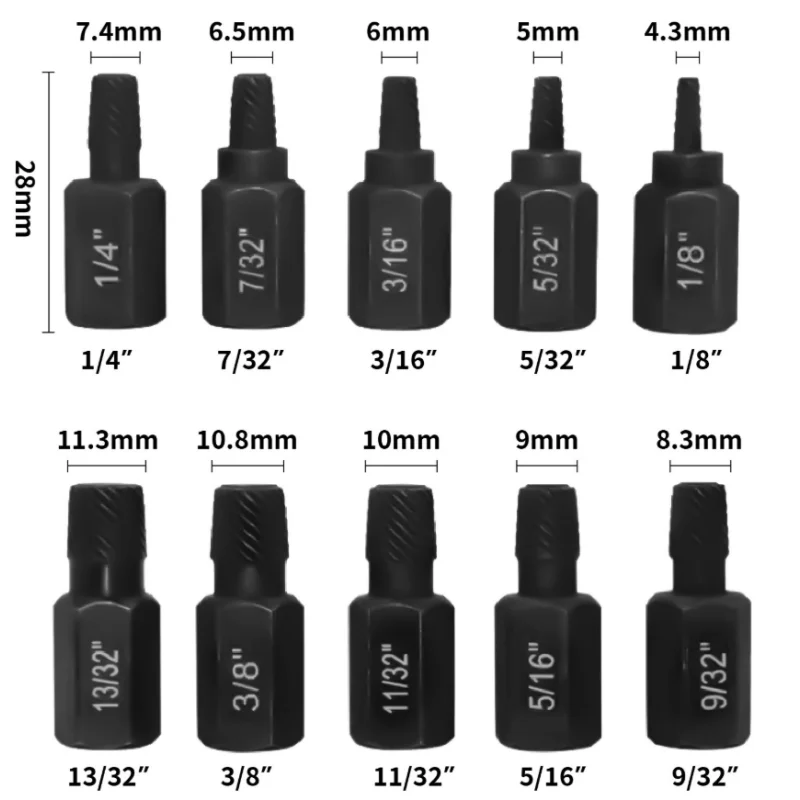 

10Pcs Car Tool Parts Multi-Spline Hex Shank Screw Extractor Set Broken Bolt Remover Damaged Screw Extractor Tool Kit