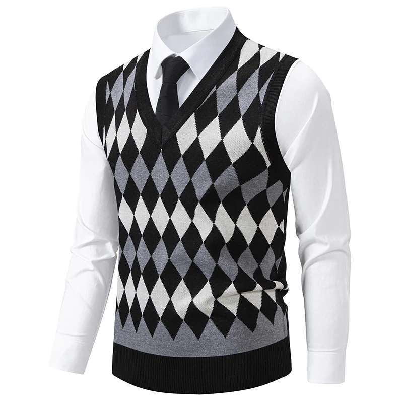 

New Autumn Winter Sweater Vest Men V Neck Sleeveless Waistcoat Argyle Knitting Sleeveless Vests