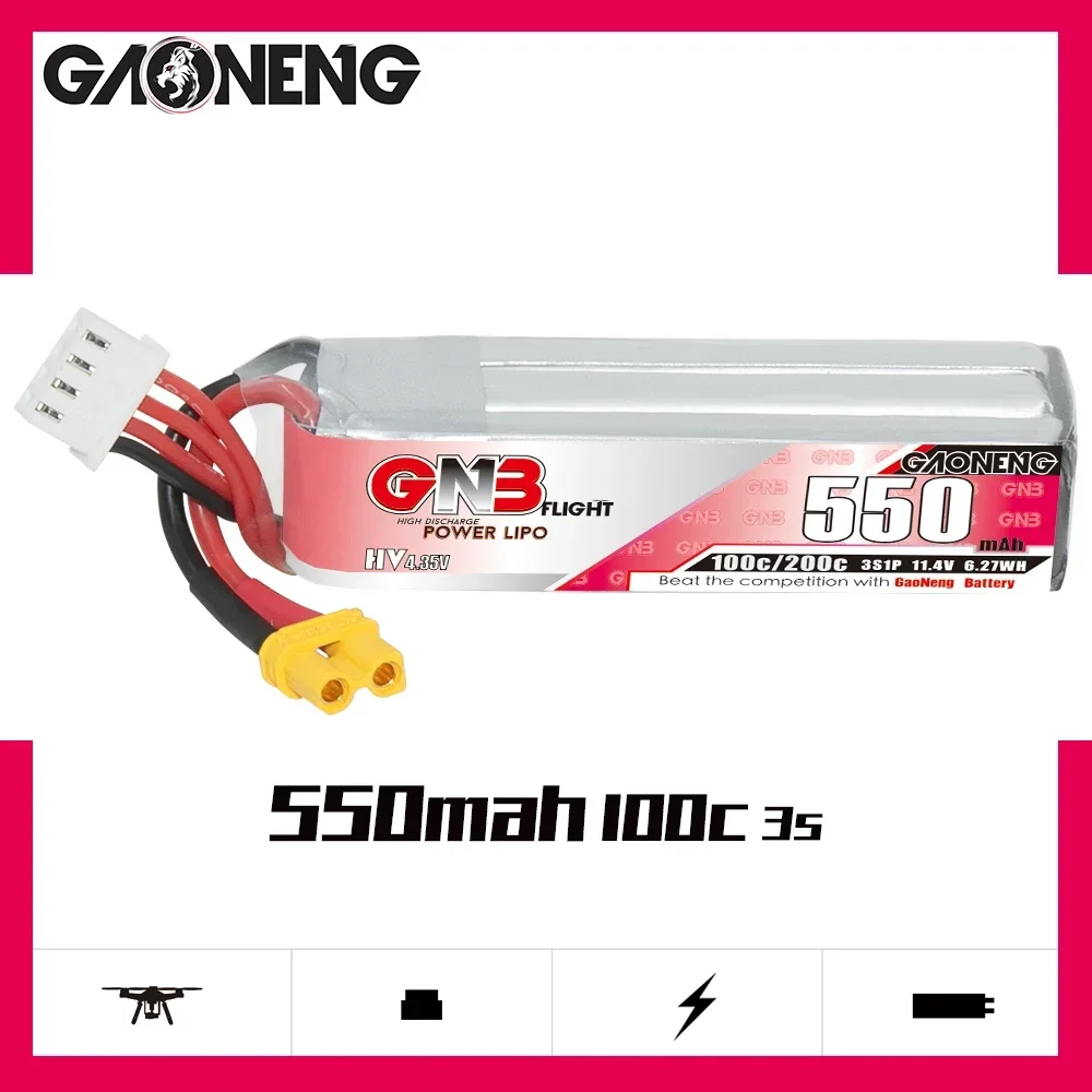 GAONENG GNB 550mAh HV 3S 100C 200C 11.4V XT30 LiPo Battery Beta75X Cine Whoop Mini Micro FPV 1.6 to 2 inches