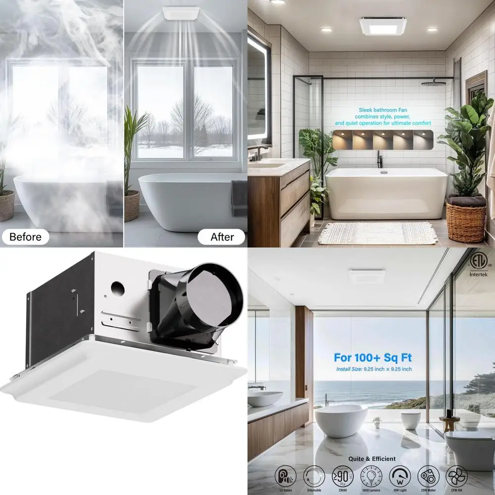 

2-in-1 Bathroom Fan and LED Light, 25W Ceiling Mount Ventilation System, 100CFM, 120V, 1000LM, 5CCT Adjustable, Dimmable, Wet Ra
