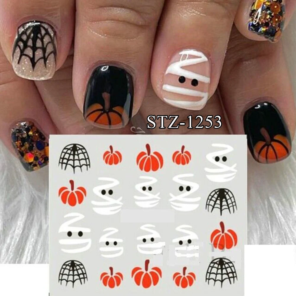 Halloween Nail Art Stickers Evil Pumpkin 3D Nail Decals Cartoon Skull Water Transfer Sticker DIY Festival Nail Decorations