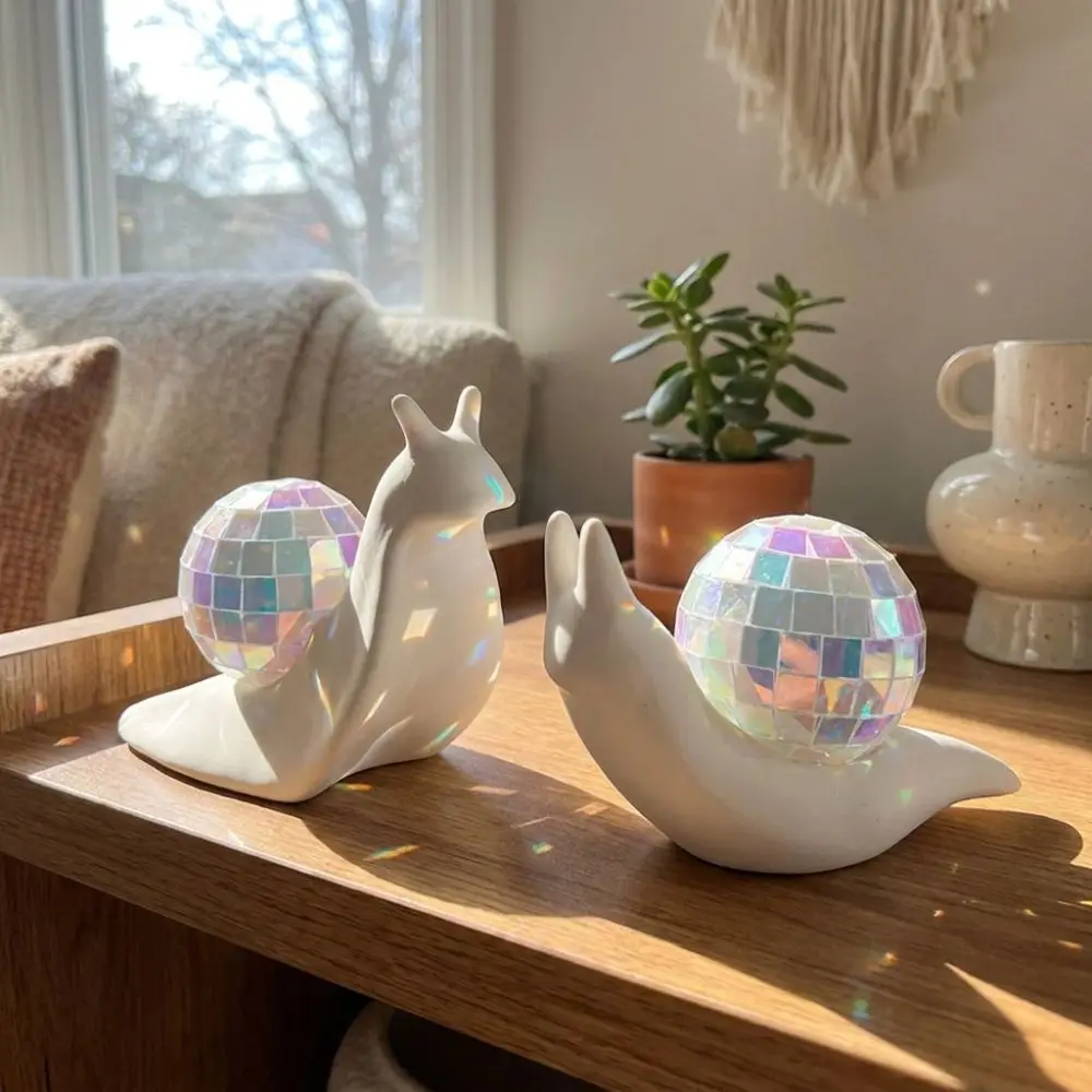 Miniature Snail Disco Ball Sun Catcher Retro Style Snail Sculpture Mirror Ball Light Refraction Animal Figurines Abstract