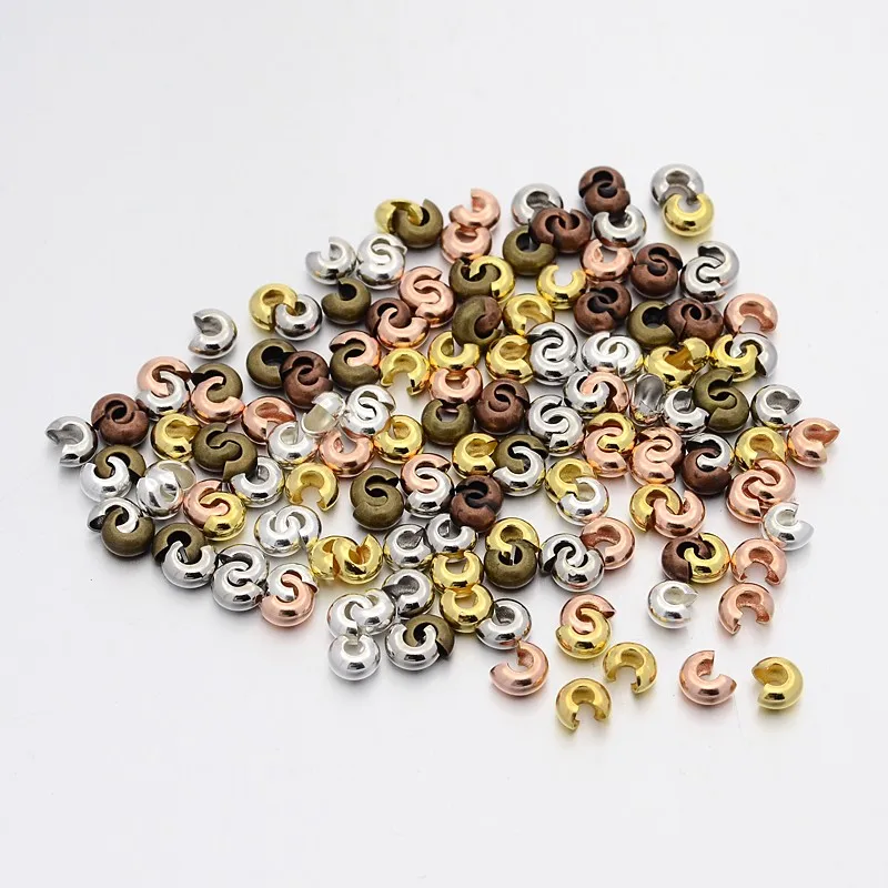 Iron Crimp Beads Covers Mixed Color 3mm Hole: 1.2~1.5mm
