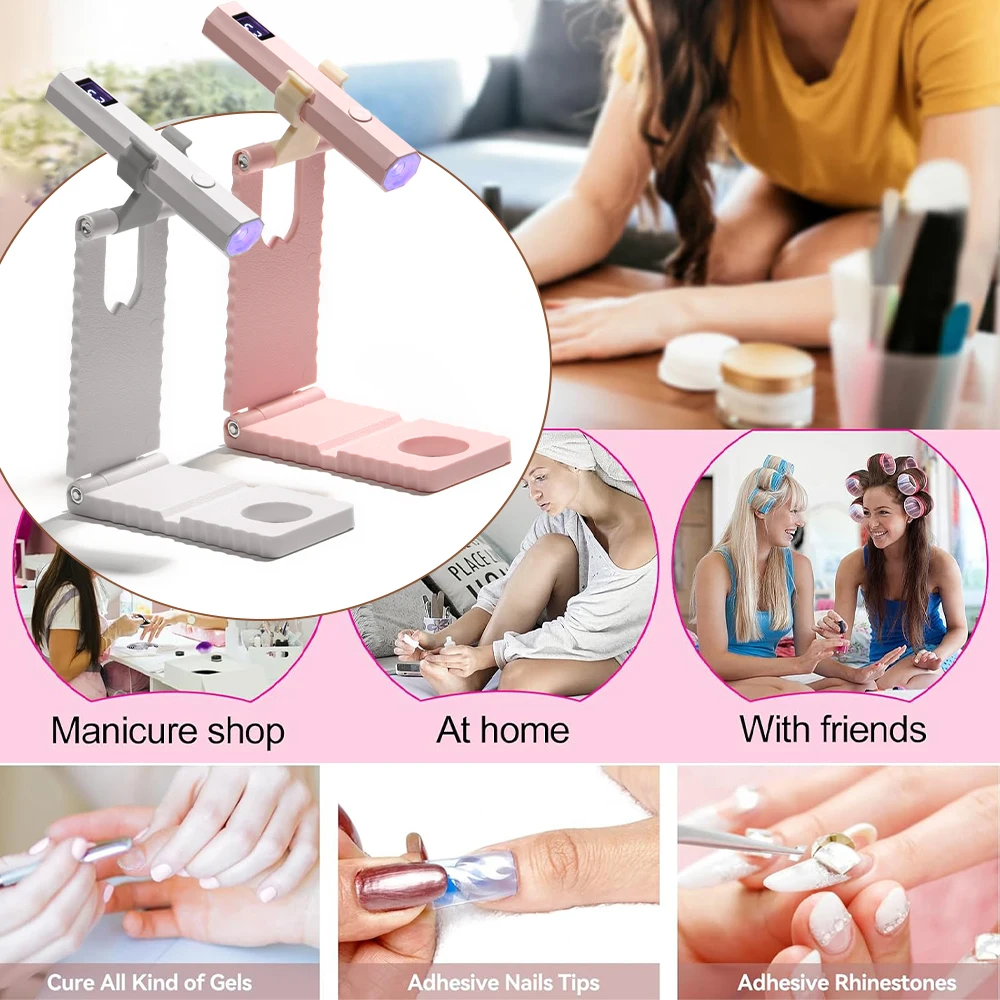 Mini UV Nail Light - Timers & Adjustable Stand Handheld Nail Lamp for Gel Nails Rechargeable Nail Dryer Flash Curing for Glue