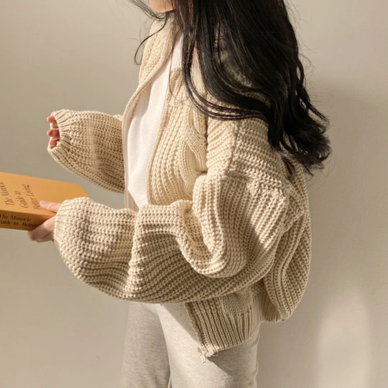 Cardigan Oversized Sweater Long Sleeve Tops Zipper Knitted Cardigan  Korean Fashion New in Autumn Winter Clothes Women