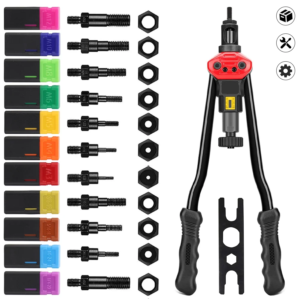 مسدس برشام يدوي، أدوات تثبيت منزلية عالية الجودة، متري M3 M4 M5 M6 M8 M10 M12 بوصة 10-24، 1/4-20، 3/8-16، 5/16-18، آلات تثبيت متعددة المواصفات، مناسبة لجوز برشام #1