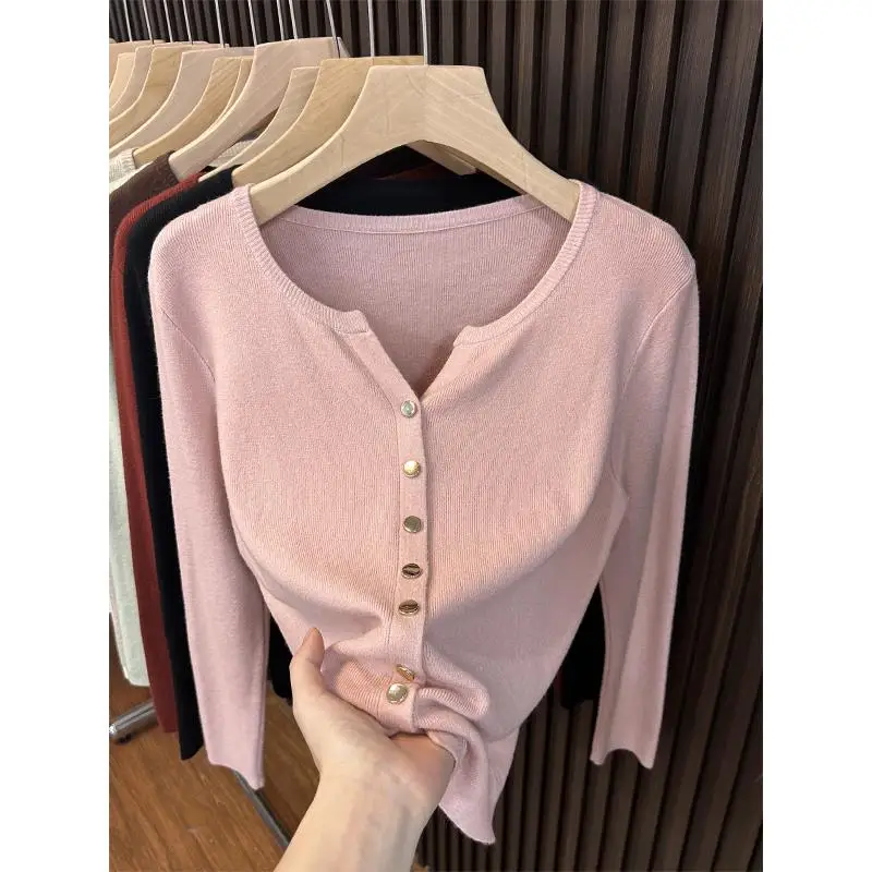 Sweter damski dziergany, kardigan, nowy, długi rękaw, okrągły dekolt, biały sweter dziergany, kardigan damski, topy, odzież dziergana, swetry damskie Q1022