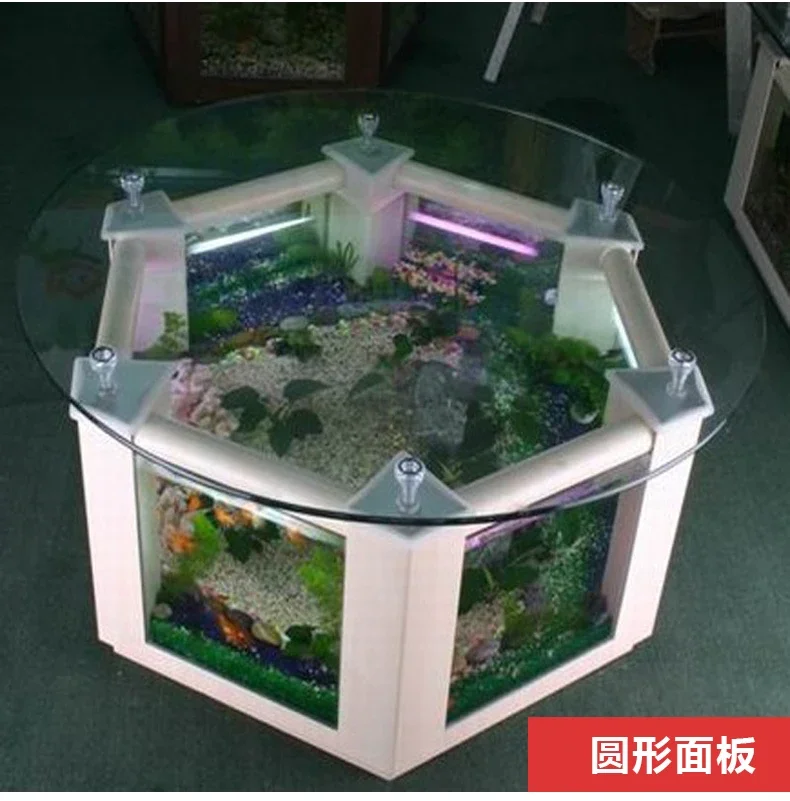 

Hexagonal tea table, fish tank, glass aquarium, creative living room, household 1-meter ecological turtle tank, sofa placement