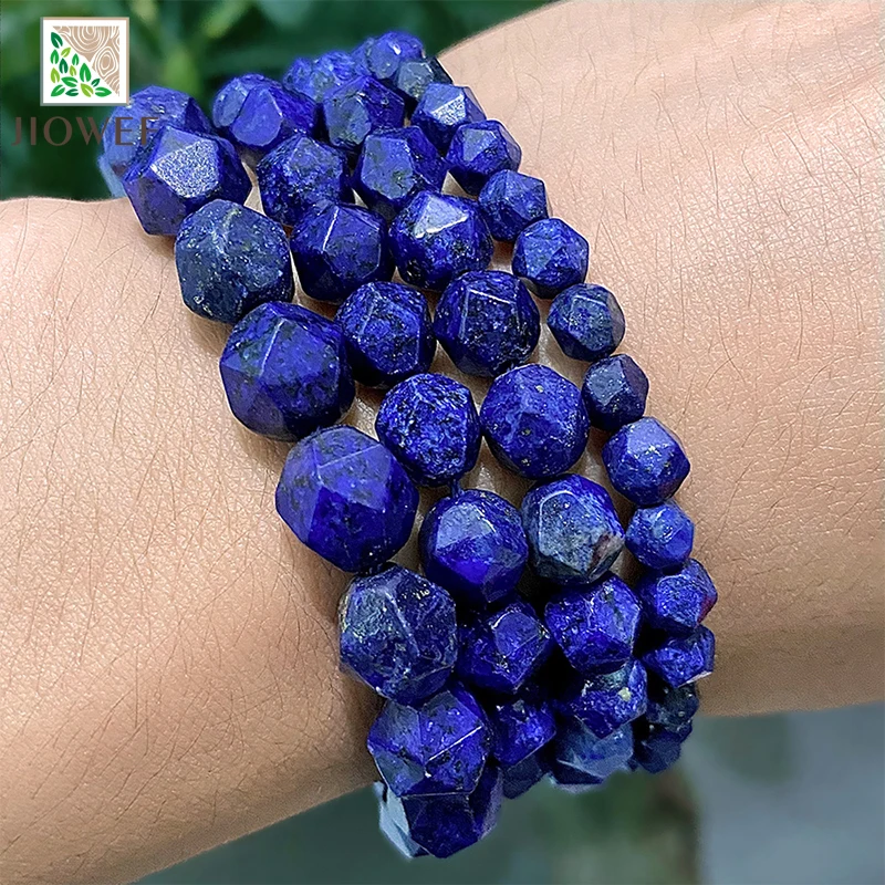 Cuentas de piedra Natural para fabricación de joyas, espaciadores de lapislázuli azul facetado, cuentas sueltas, accesorios de pulsera DIY, 14