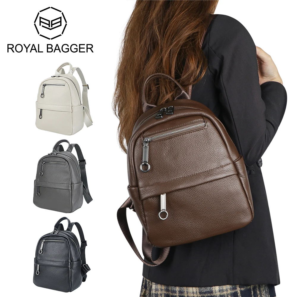 Royal Bagger Genuine Leather Backpacks for Women Large Capacity Back Pack Fashion Simple Commuter Handbag 2712