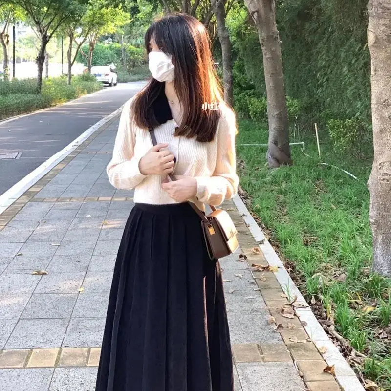 

2024, весна-осень, новый стиль, большой размер, свободный вязаный свитер, полуюбка, комплект из двух предметов для женщин