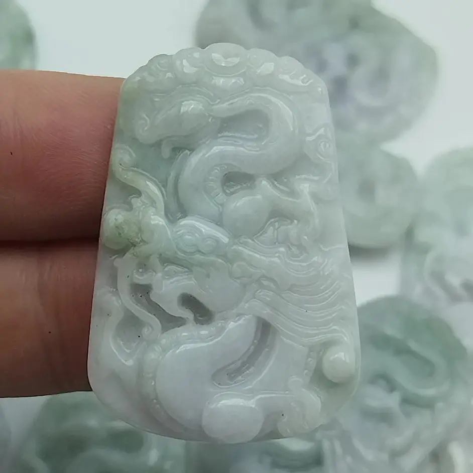 Burma Lavender Green Natural Type A Jade Jadeite Carved Dragon Bead Pendant