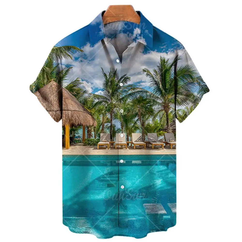 Men\'s Hawaiian shirts Summer beach vacation shirt Unisex men and women\'s daily clothing Fashion casual outdoor short sleeved top