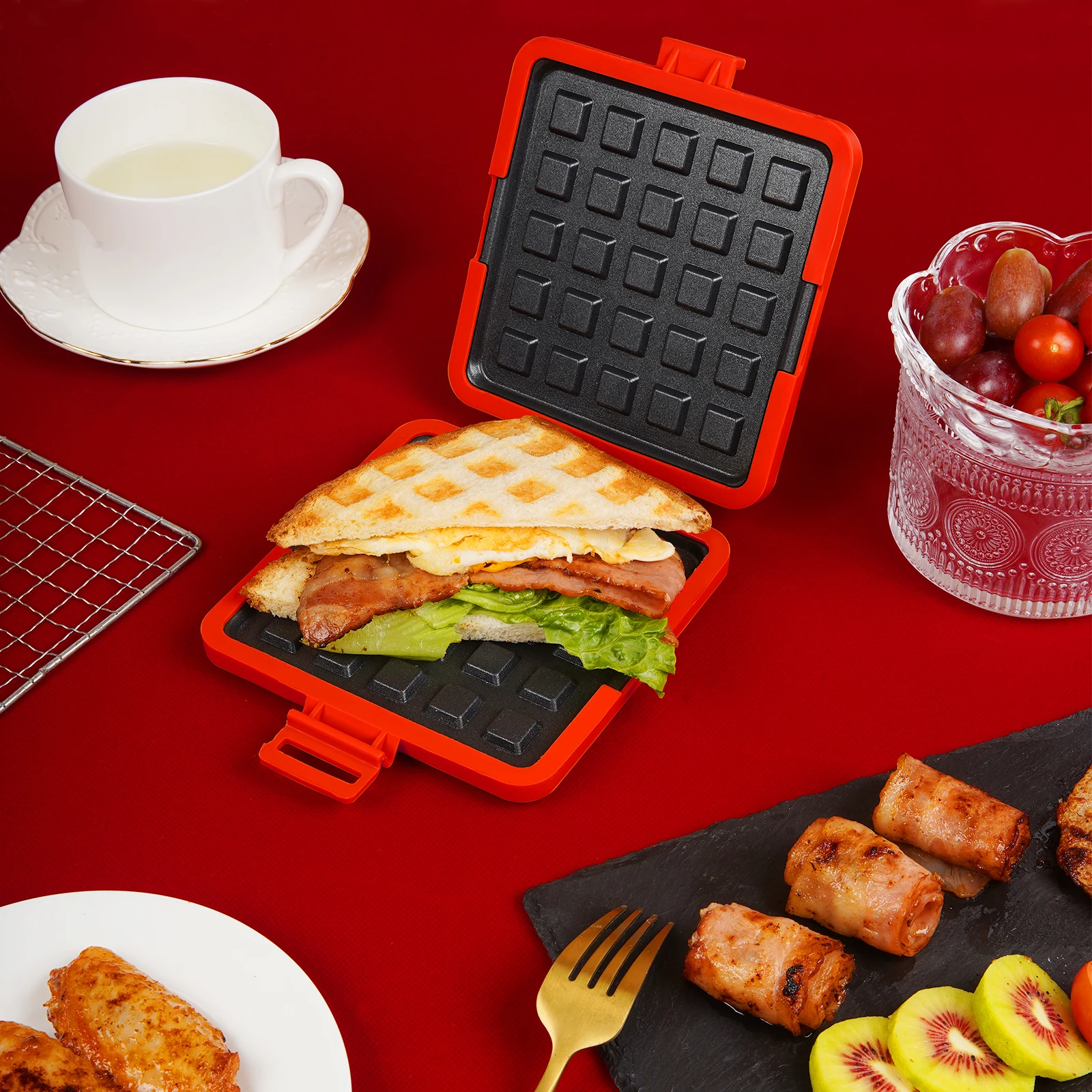 1 máquina para hacer gofres por microondas, máquina Panini, bandeja para hornear pan antiadherente universal de calidad alimentaria, simple y elegante, preparación de alimentos de cocina