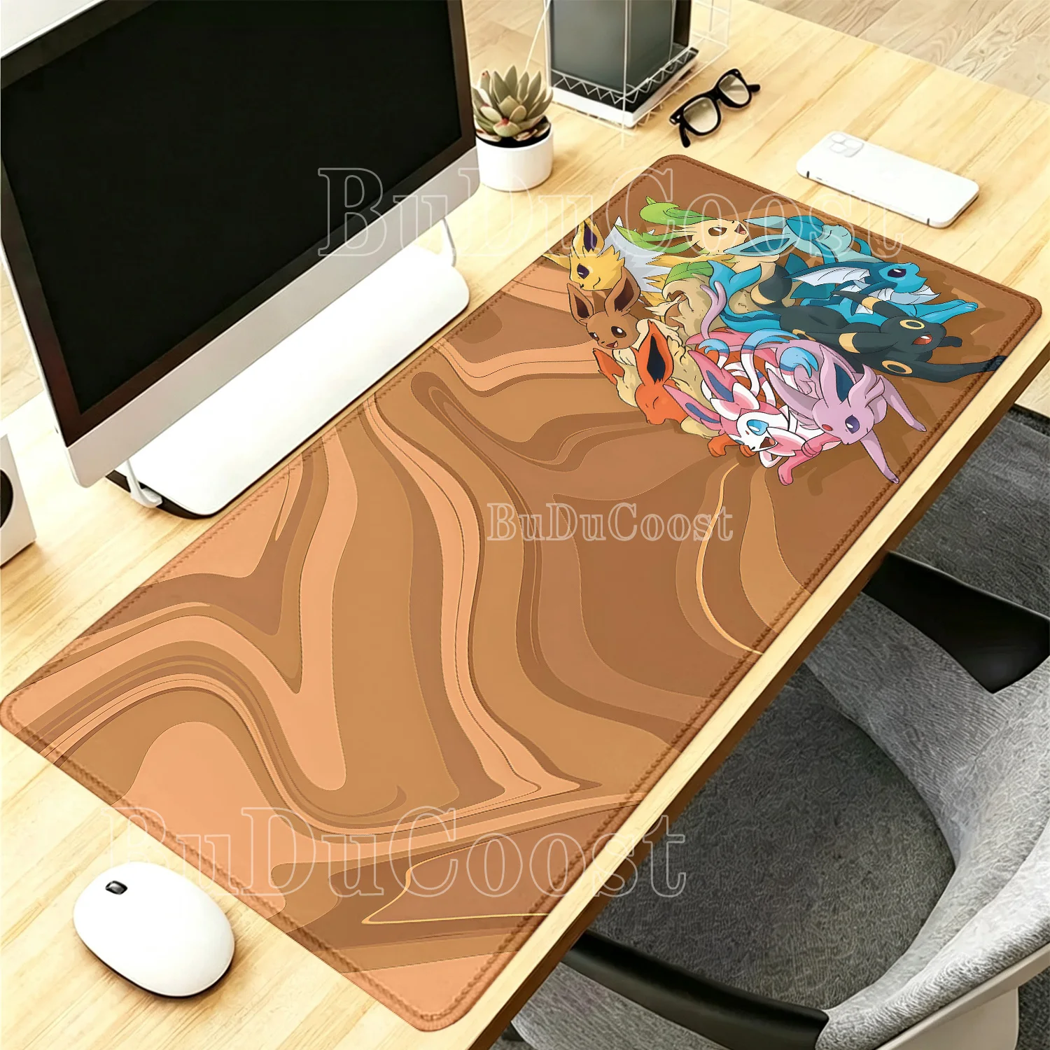 

Eevee family Genger pokemon PC XXL Mouse Pad Kawaii Keyboard Gaming Rubber HD printing Non-slip base overlock 400x900mm Desk Mat