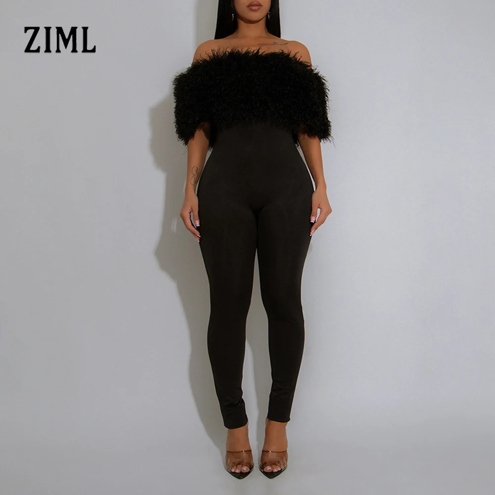 

ZIML однотонный комбинезон для похудения с перьями для женщин, комбинезон с открытыми плечами и открытой спиной, женский модный стиль, новинка