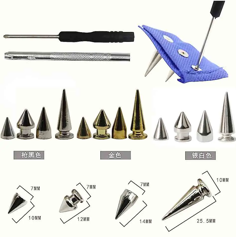 180/80 Sets Punk nit śruba powrót szpilki i kolce zestaw z narzędziami skóra Craft Bullet Cone DIY skórzana obroża bransoletka