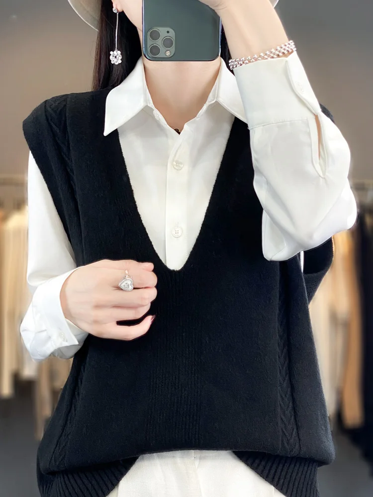 Oversize New Arrivals Wool Sleeveless Vest For Women Knitted Sweater Vest High Elasticity Loose Fitting Clothes Female Waistcoat