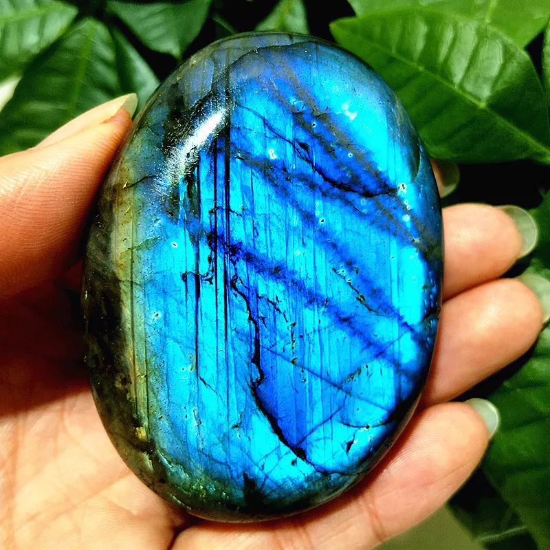 

Natural Stone Labradorite Blue Light Yellow Light Palm Feng Shui Crystal Witchcraft Meditatio Healing Spiritual Reiki Ornament