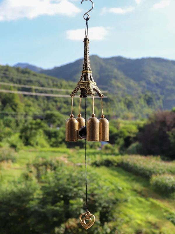 Creative Eiffel Tower Wind Chimes Metal Bronze Imitation Multi-layer Hanging Decorations Summer Cooling Light Breeze Live Wind