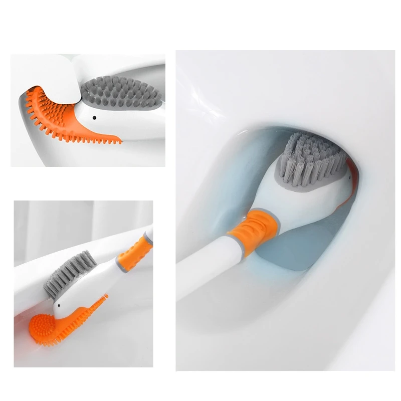 Duck Silicone Toilet Brush Bathroom Toilet Bowl Scrubber Brush with Storage Box TPR Bristles Bathroom Accessories