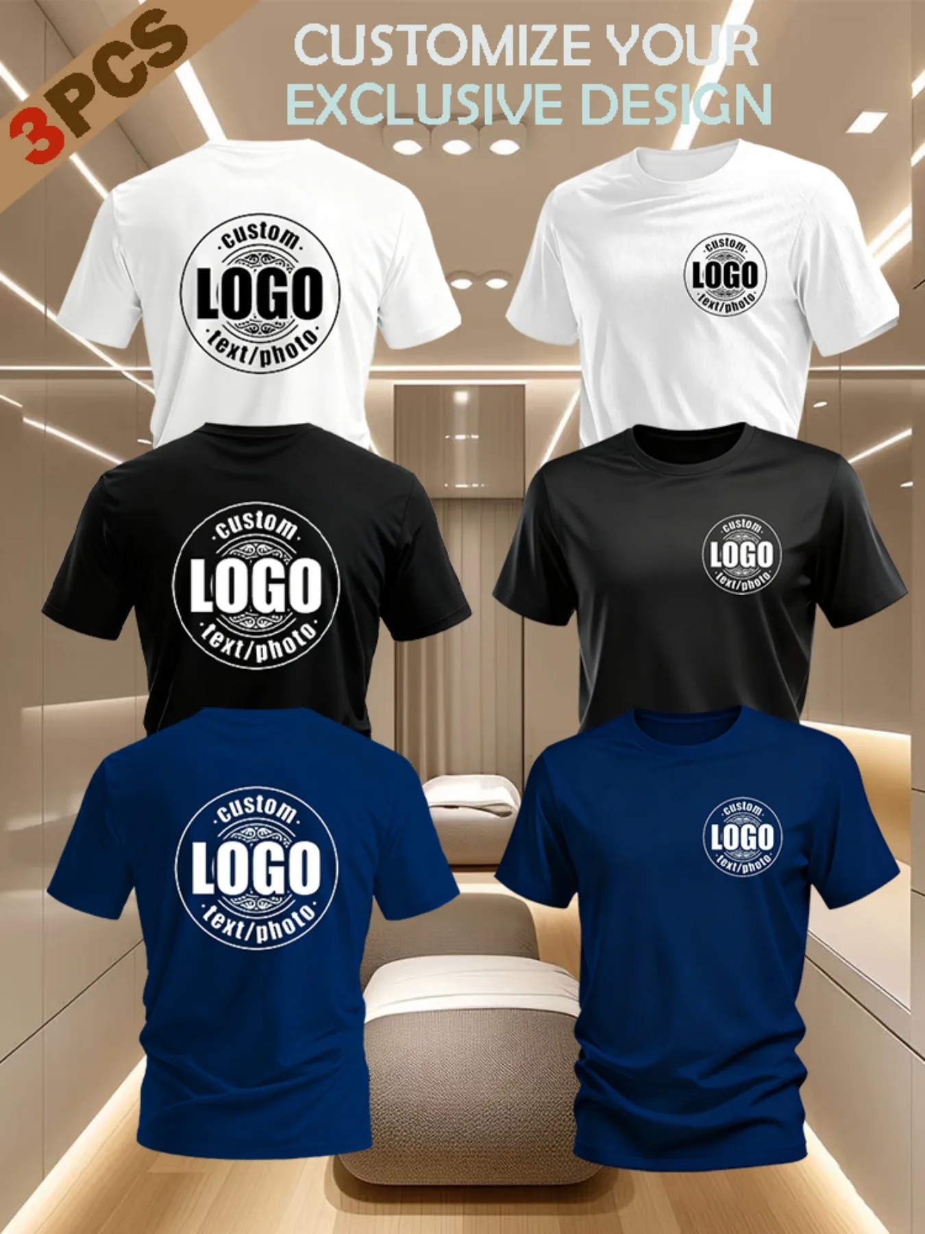 [3-Piece Custom Set] Personalized Men's T-Shirt, Short-Sleeve Top, Perfect for Summer. Add Your Own Text, images, Family Photos